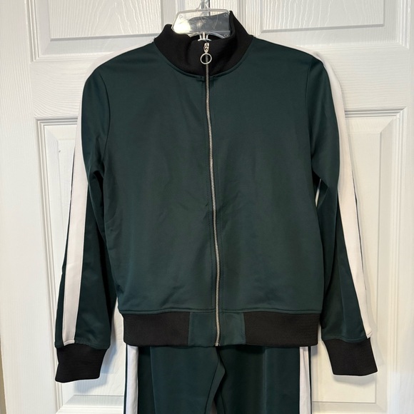 ZARA Matching Set M Green Track Jacket + Ankle Zip Pants Athleisure Streetwear - Picture 4 of 10